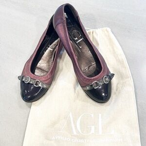 AGL Monika Ballet Flat Snakeskin Cap Toe Size 36 6 Purple Shimmer